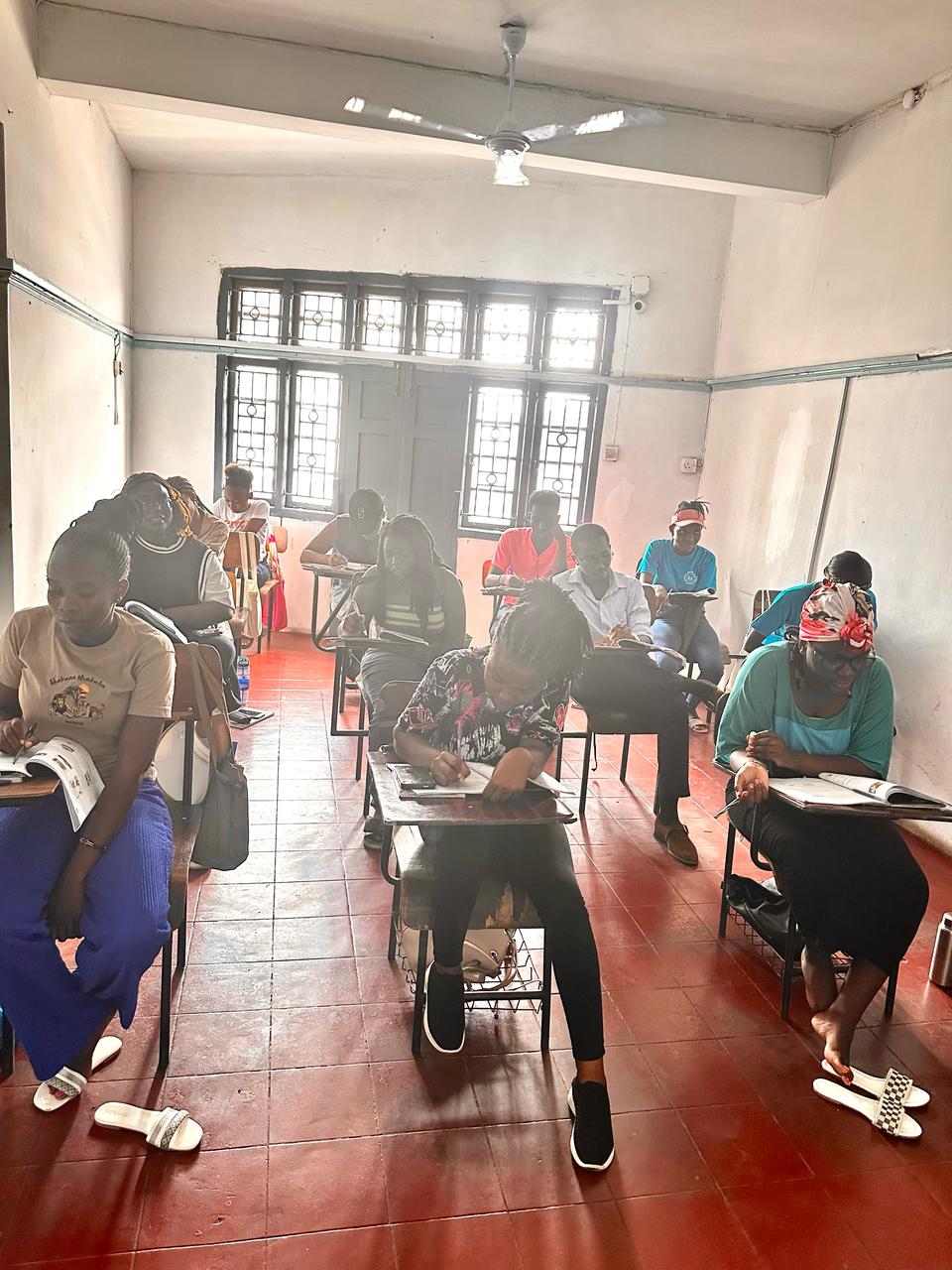 Language students engaged in classroom activities